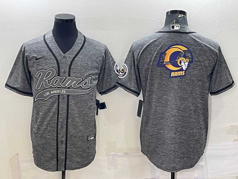 Mens Los Angeles Rams Grey Gridiron Team Big Logo Cool Base Stitched Baseball Jersey